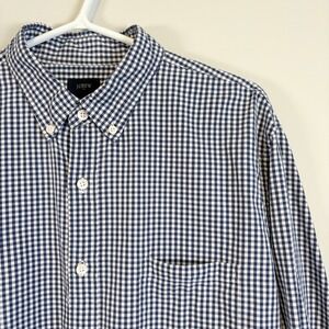 J.Crew Button Up Gingham Business Casual Preppy Teacher Navy Men's Size Large